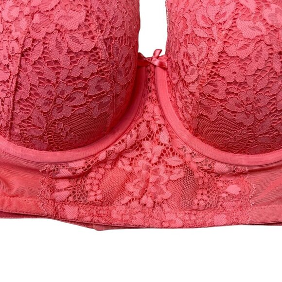 Cacique Lightly Lined Balconette Bra Seriously Sexy Coral Orange Size 42C Wired - Picture 2 of 6